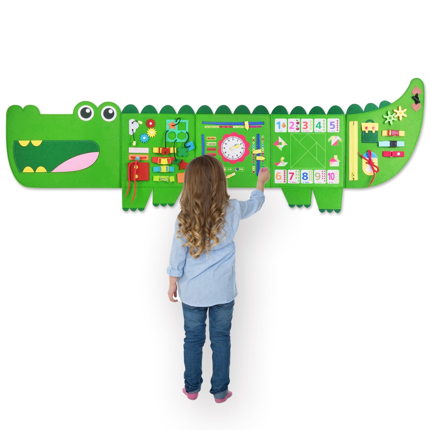 Rivibou Crocodile Montessori Busy Board,Sensory Board,Sensory Wall,Educational,Activity Cube,Daycare Furniture,Playroom Furniture,Interactive,Learning,Travel for Plane Car,Gifts for 3-6