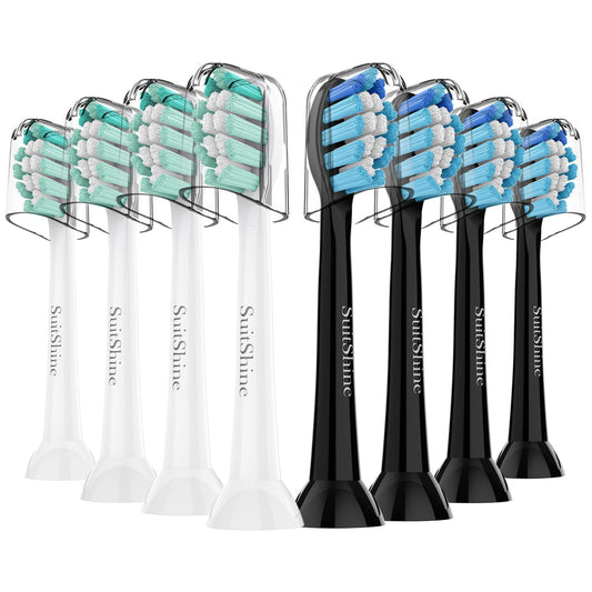 SuitShine Replacement Toothbrush Heads Compatible with Philips Sonicare and More Click-on Handles 8 Pack Blackwhite