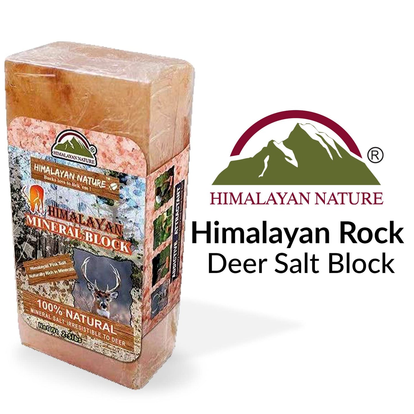 Himalayan Nature 100% Natural Himalayan Rock Deer Salt Block - Animal Licking Mineral Salt Block, Natural Feed Salts Blocks, 5 Lbs, 2x4x8 inch, Pack of 1