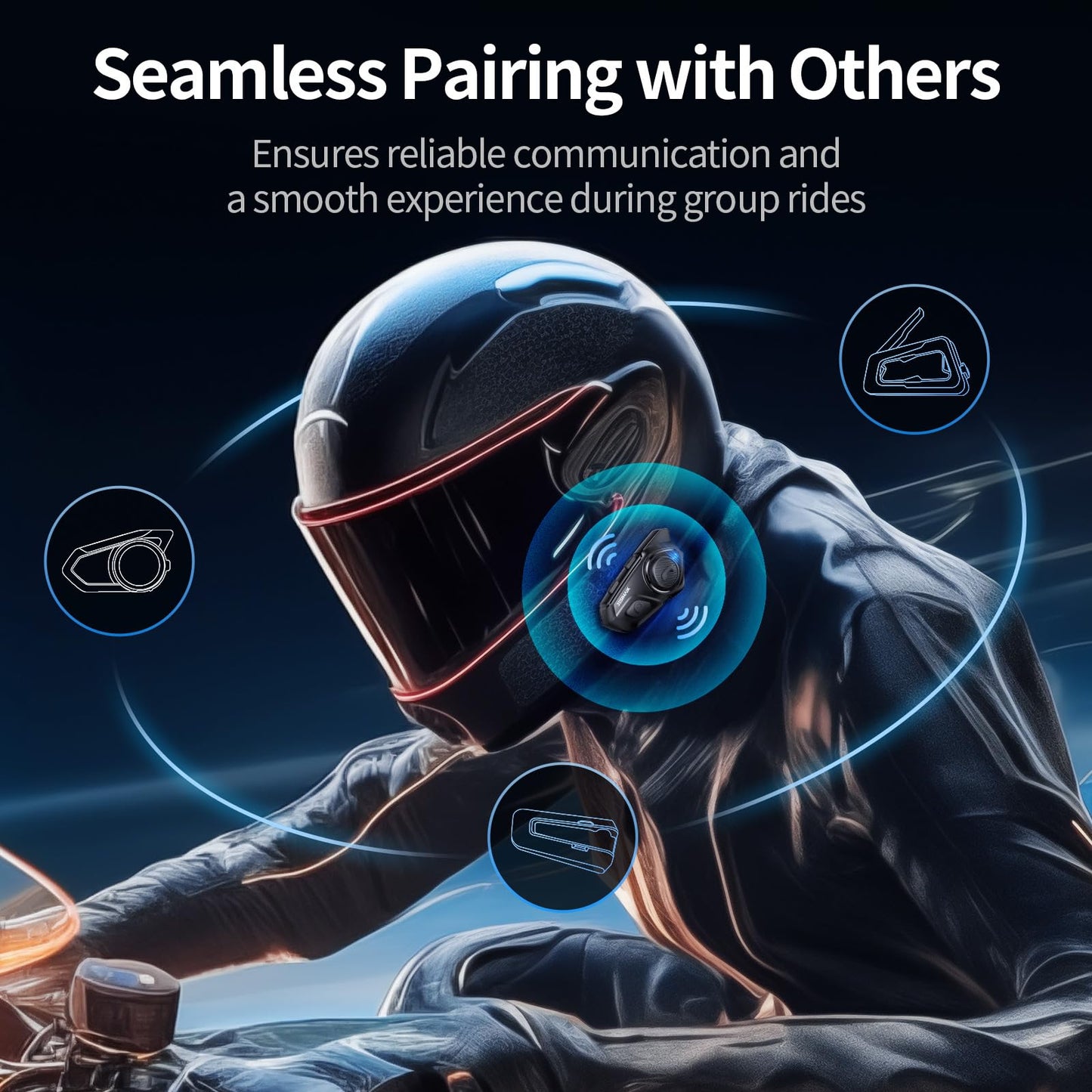 JESIMAIK Motorcycle Helmet Bluetooth Headset, 10 Way 2KM Helmet Communication System, Multitasking Audio Motorcycle Intercom, 2 Mics&40mm Helmet Speaker, 2 Pack