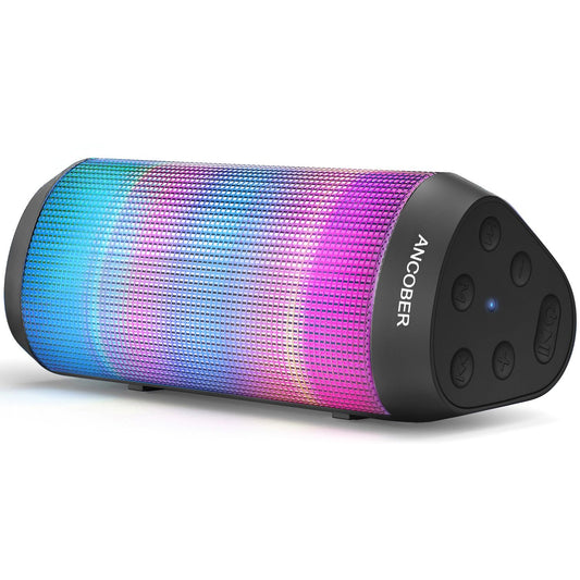 Bluetooth Speaker, Portable Wireless, 15W Stereo Sound, IPX4 Waterproof, with Cool Lights, TWS Pairing, BT5.3/AUX IN, for Outdoor/Indoor/Party/BBQ/Shower, Electronics Gadget, Holiday Birthday Gifts
