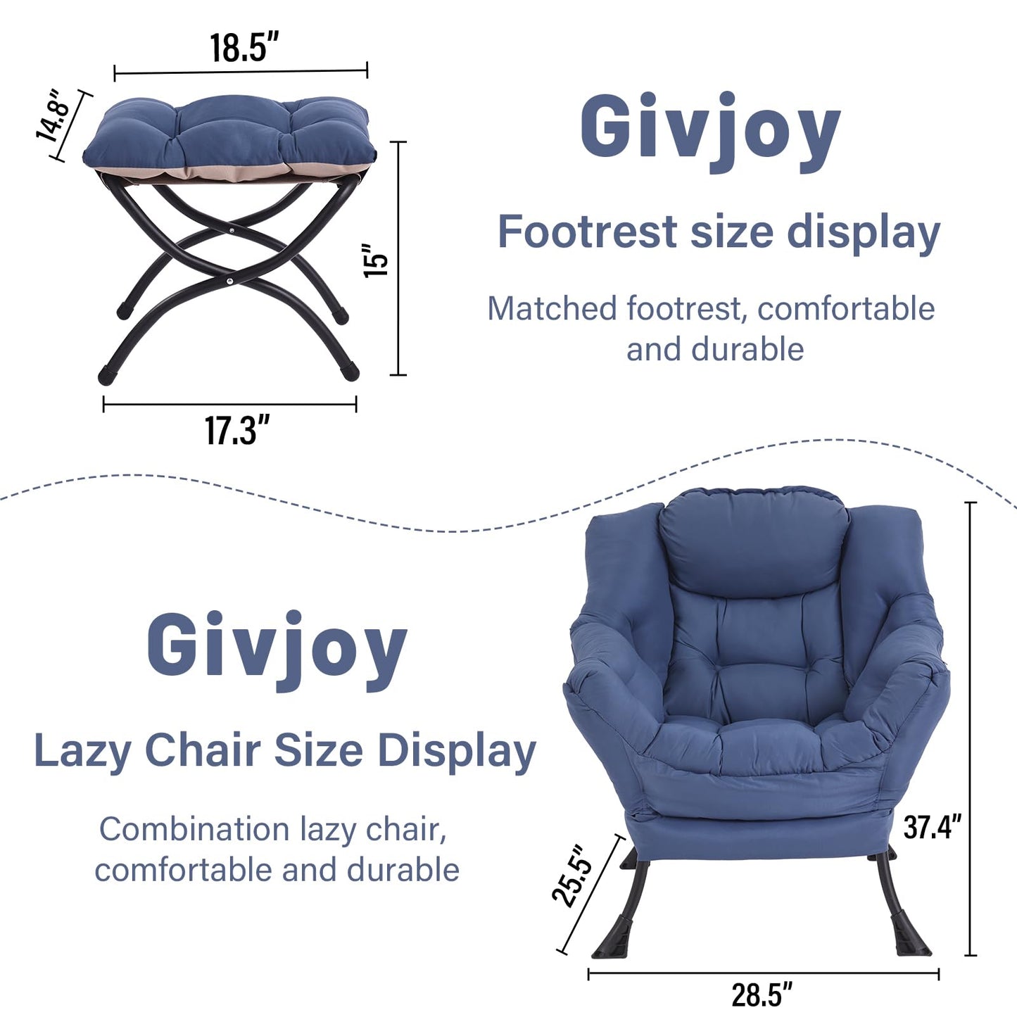 Givjoy Lazy Chair and Ottoman, Large Accent Lounge Chair with Armrests and a Side Pocket, Modern Leisure Upholstered Sofa Reading Armchair with Footrest for Bedroom, Living Room, Dorm Rooms, Office