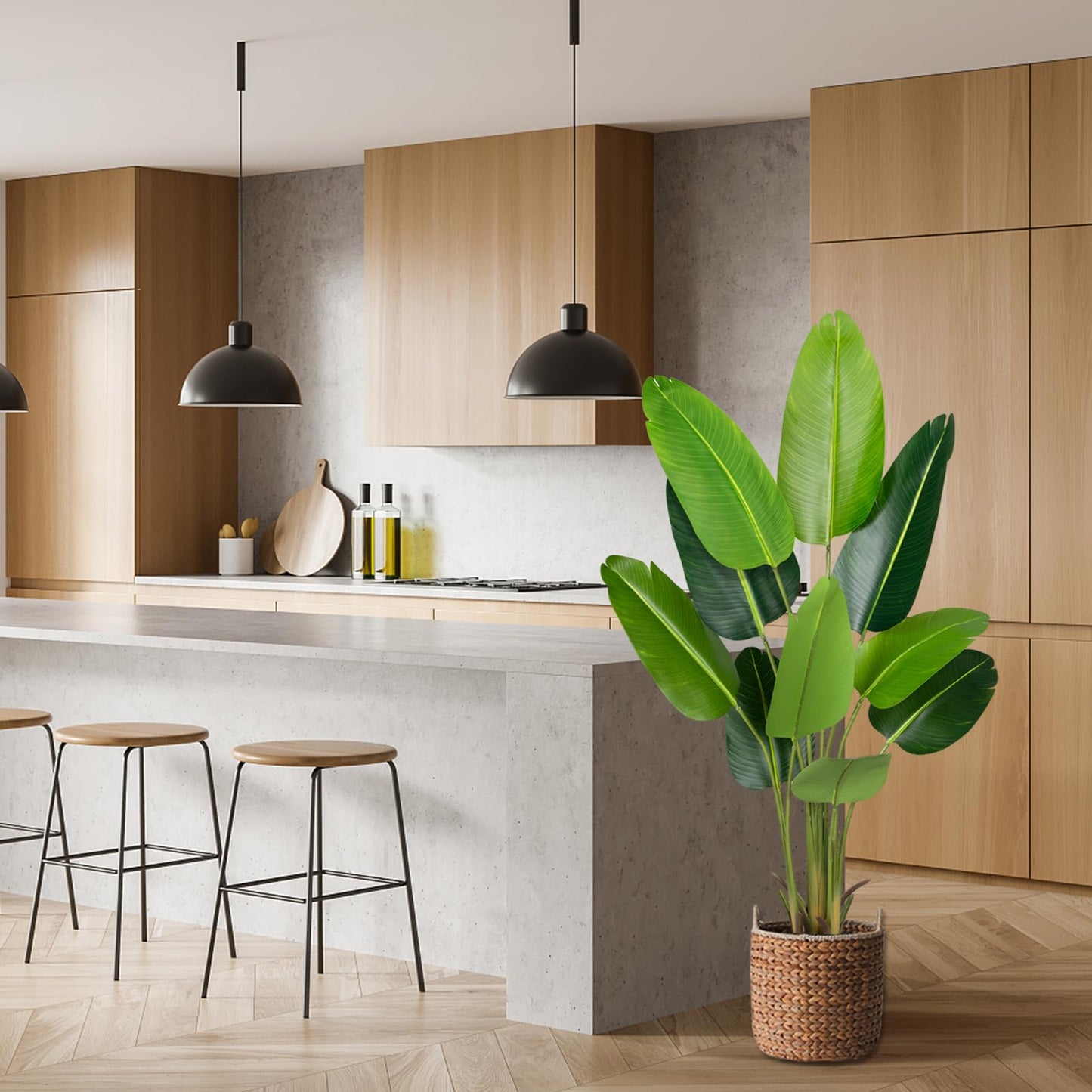 CETRD Artificial Bird of Paradise Plant 5.2Ft Fake Tropical Palm Tree with 10Trunks Faux Banana Leaf Trees in Pot for Home Indoor Outdoor Office Modern Decor Housewarming Gift（1Pcs）