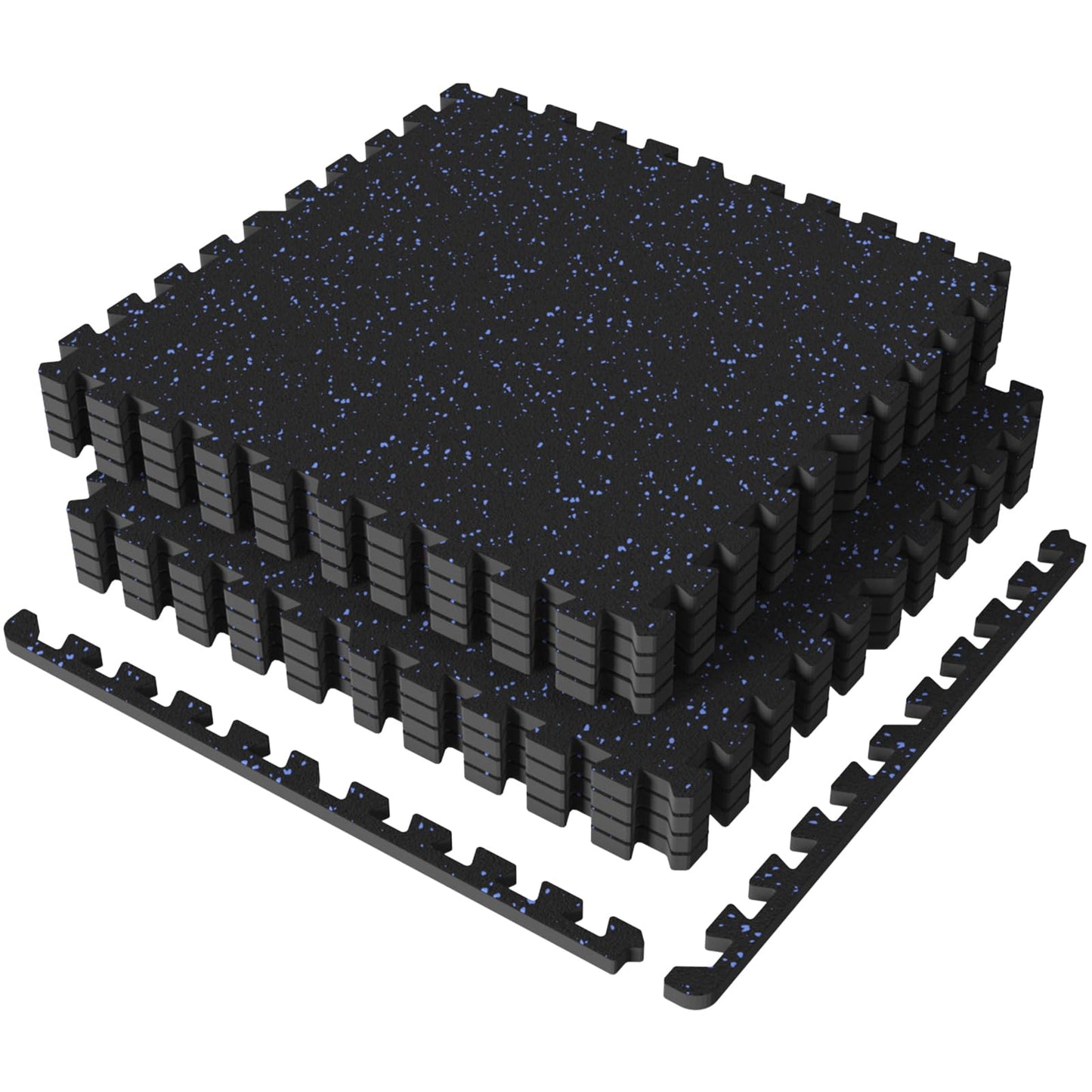 POWER GUIDANCE Gym Flooring Exercise Mats for Home Gym, 0.56 In Thick Gym Floor Mat with Rubber Top, Interlocking Puzzle Foam Flooring Mats (A. Black+10% Blue (8 Tiles) - 32 Ft Sq)
