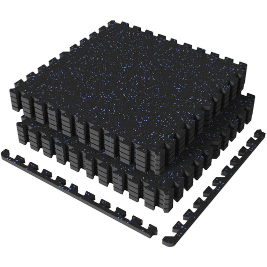 POWER GUIDANCE Gym Flooring Exercise Mats for Home Gym, 0.56 In Thick Gym Floor Mat with Rubber Top, Interlocking Puzzle Foam Flooring Mats (A. Black+10% Blue (8 Tiles) - 32 Ft Sq)