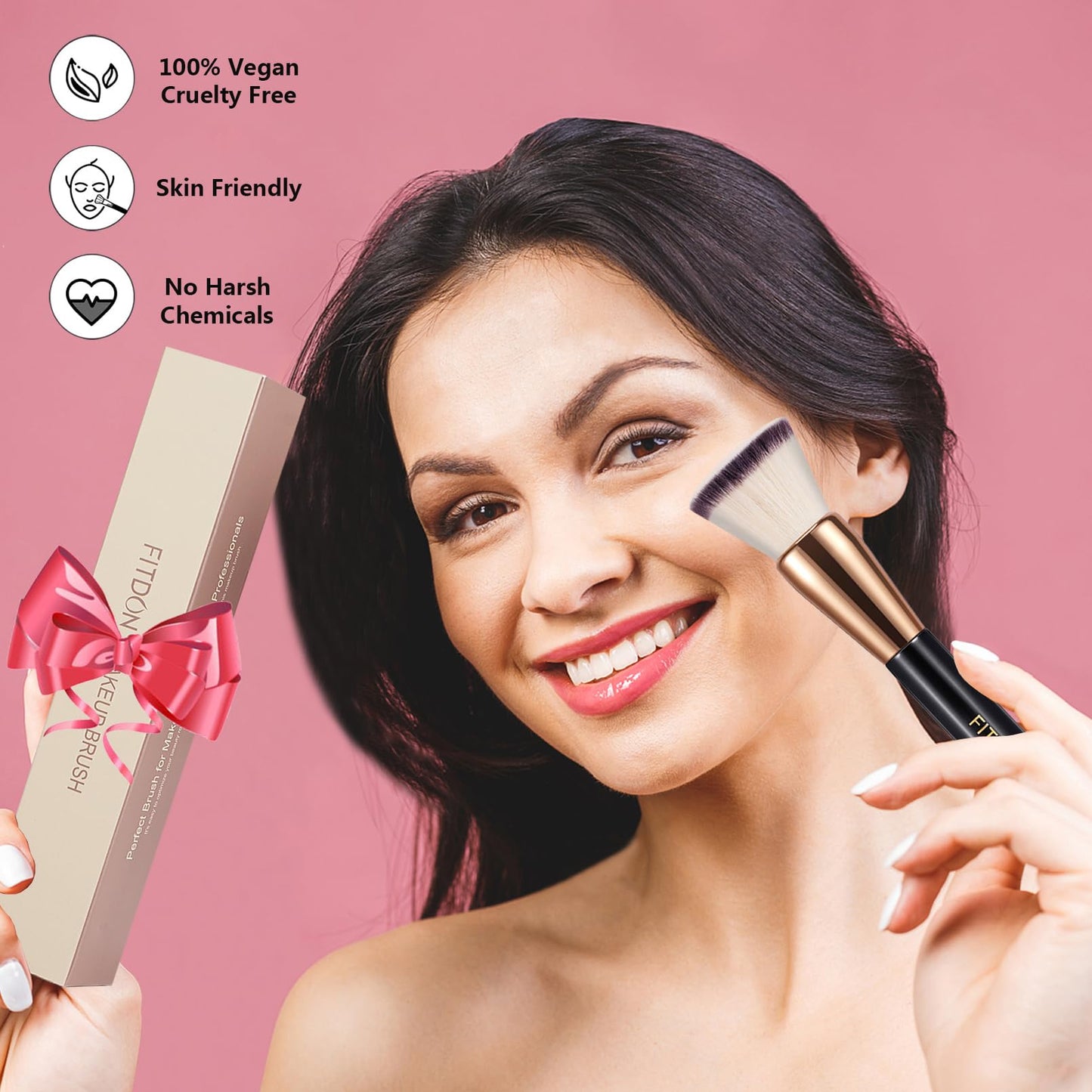 FITDON Foundation Brush and Powder Brush, 2PCS Professional Flat Top Kabuki Makeup Brush Bronzer Blush Brushes for Liquid, Cream and Powder