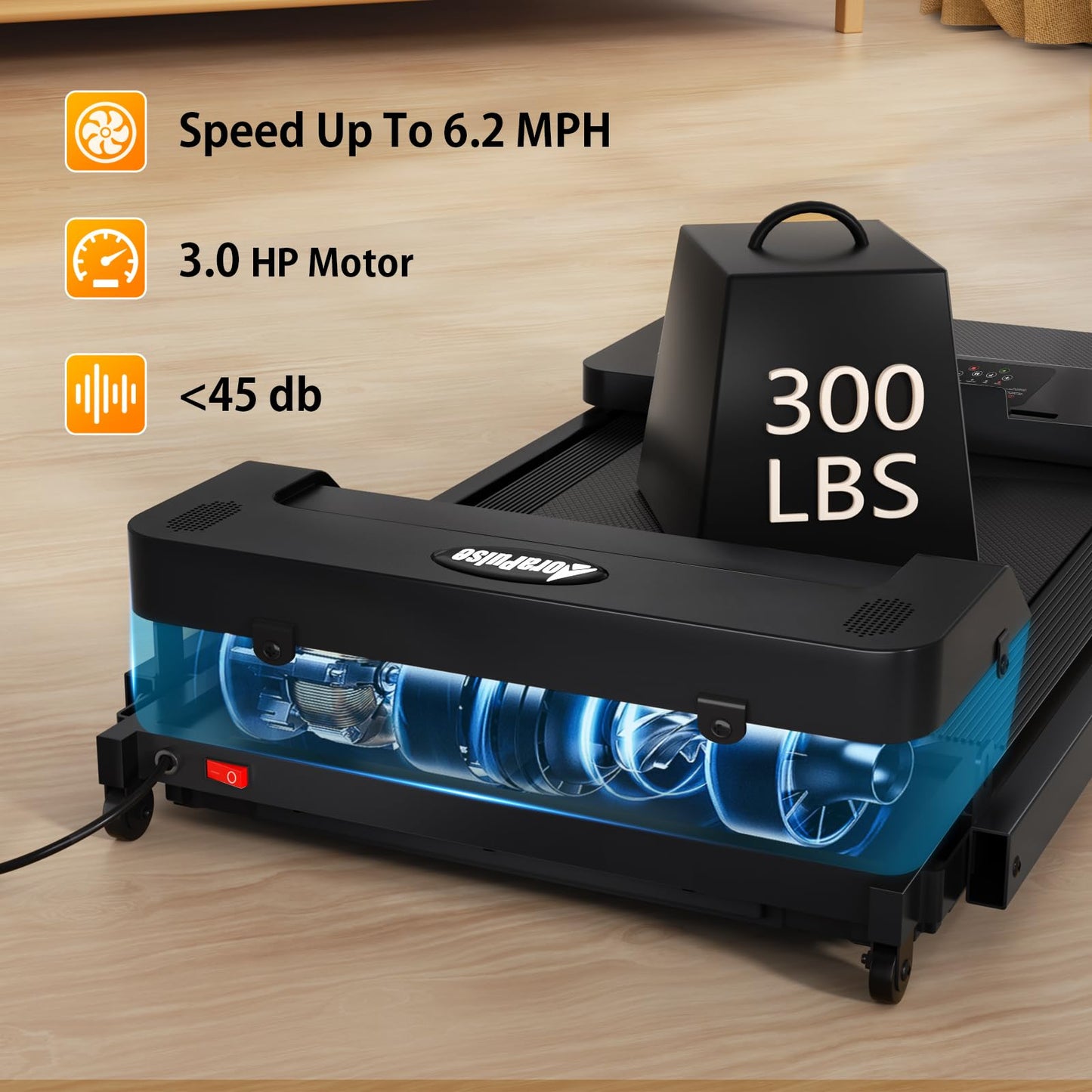 AoraPulse Portable Treadmills for Home, 3.0HP Folding Walking Small Treadmill with 300 LBS Capacity, Foldable Running Exercise Electric Compact Treadmill with LED Display