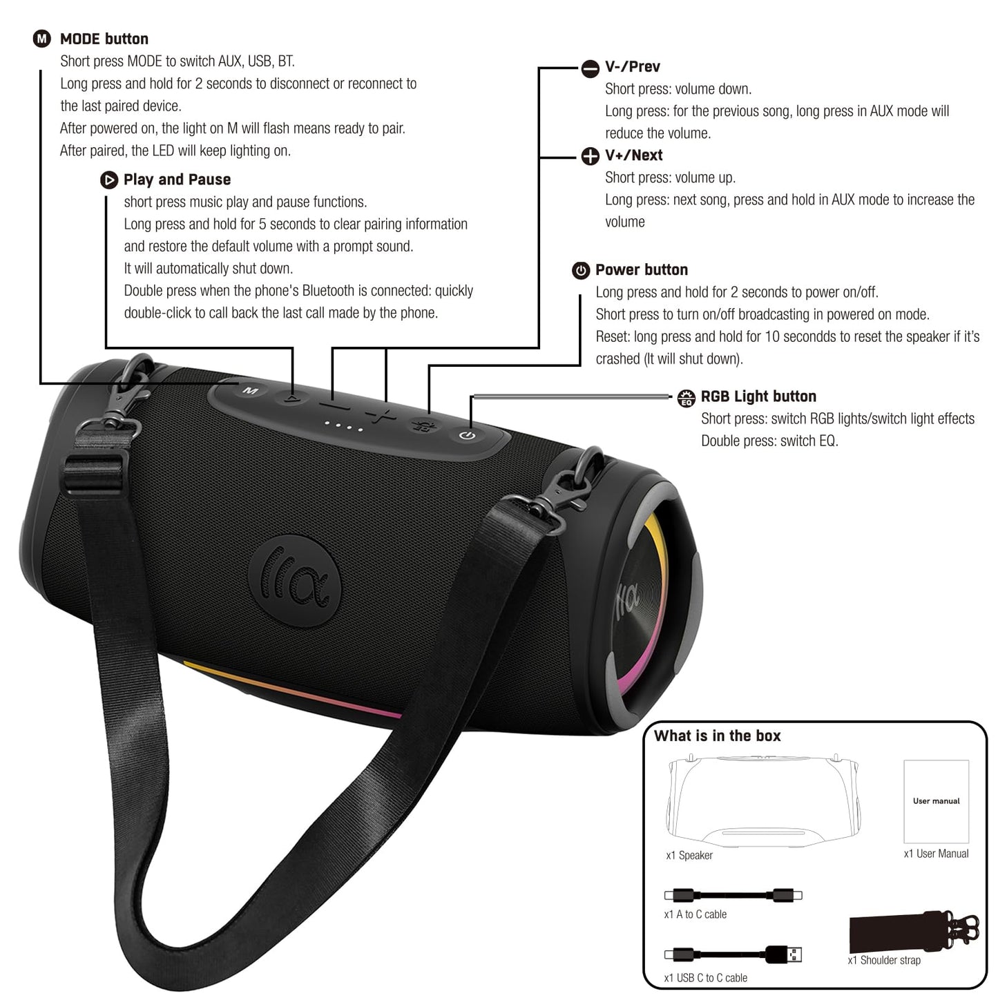 TAZATA Portable Bluetooth Speaker,IPX7 Waterproof 80W Loud Stereo Sound Wireless Outdoor Speaker for Pool,Shower,Camping Bike Use,8H Playtime