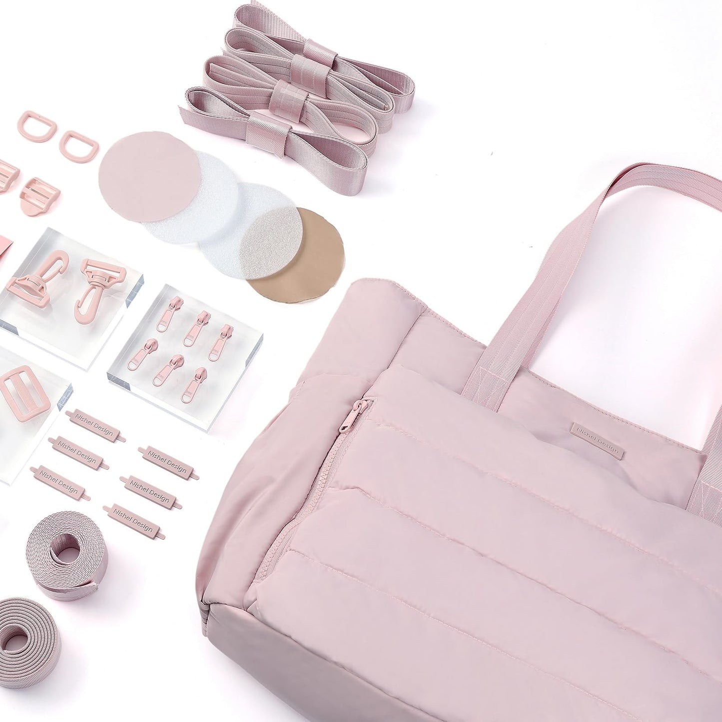 NISHEL Travel Puffy Tote Bag For Women, Ultra-Lightweight Large Tote Purse For Office Day And a Short Weekend Getaway, Pink