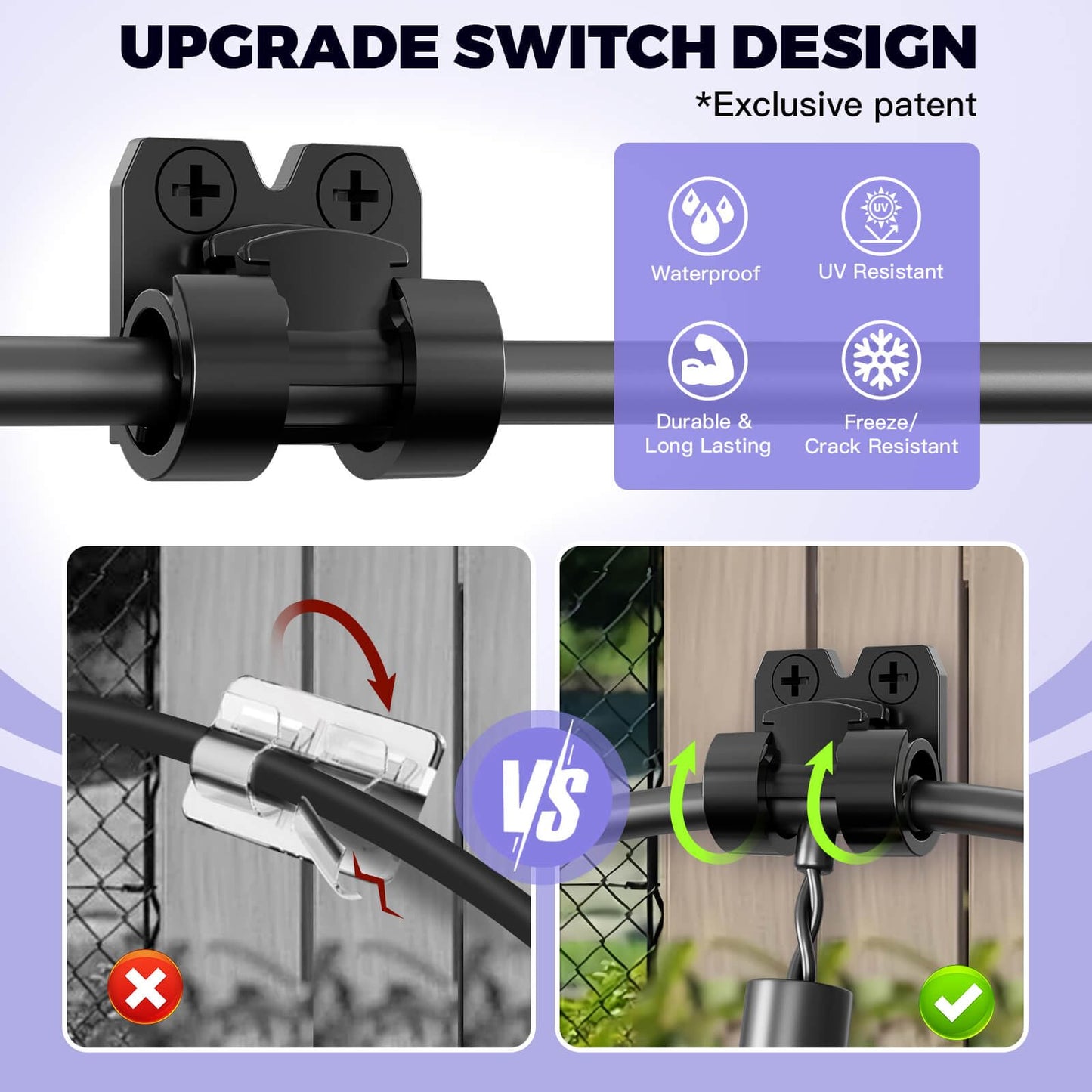 VEXON Hooks for Outdoor String Lights Clips: 25pcs Christmas Light Clips with Waterproof Adhesive for Hanging Balcony Lights - Outside Black String Light Hooks - Decor Garland Hanger - Cable Holders