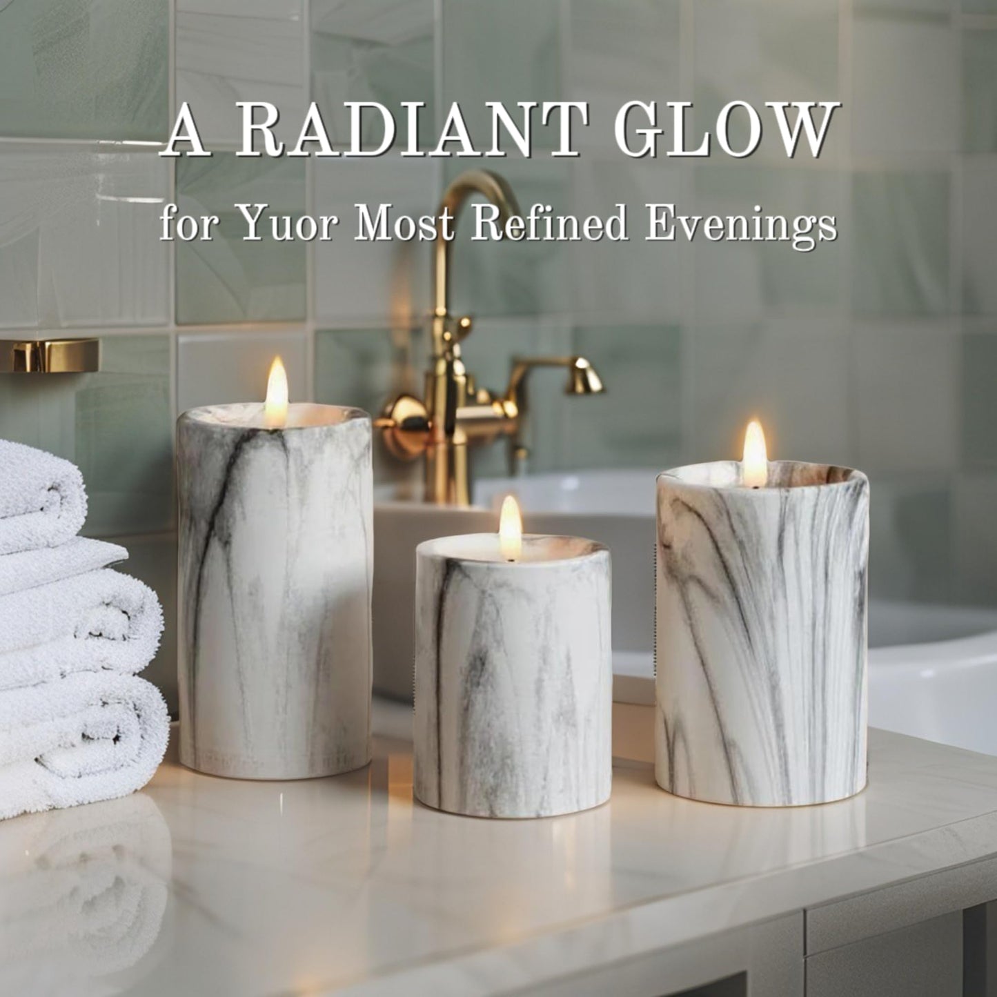 VENTA Flickering Flameless Candles with Remote Control - Led Candles Battery Operated - Battery Operated Candle for Decoration Table, Timer & Dimmer Features, Set - 3Pcs (4",5",6") (Marble)