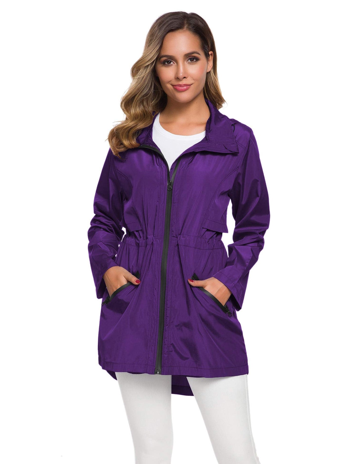 Avoogue Women'S Raincoats Rain Jackets Trench Coats Lightweight Foldable Rain Jackets Purple M