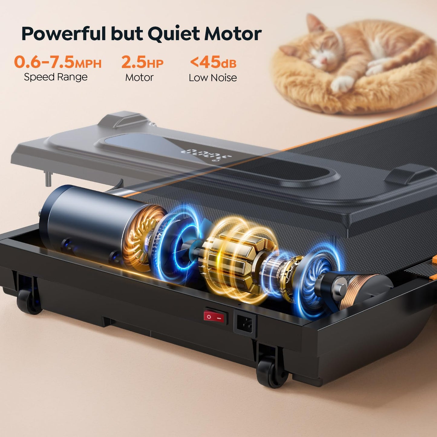 homeTro Foldable Treadmill with 7% Incline, 2.5HP Portable Under Desk Walking Pad with 0.6-7.5MPH, Handle, Remote and App Control, 265lbs Maximum Capacity for Home, Office