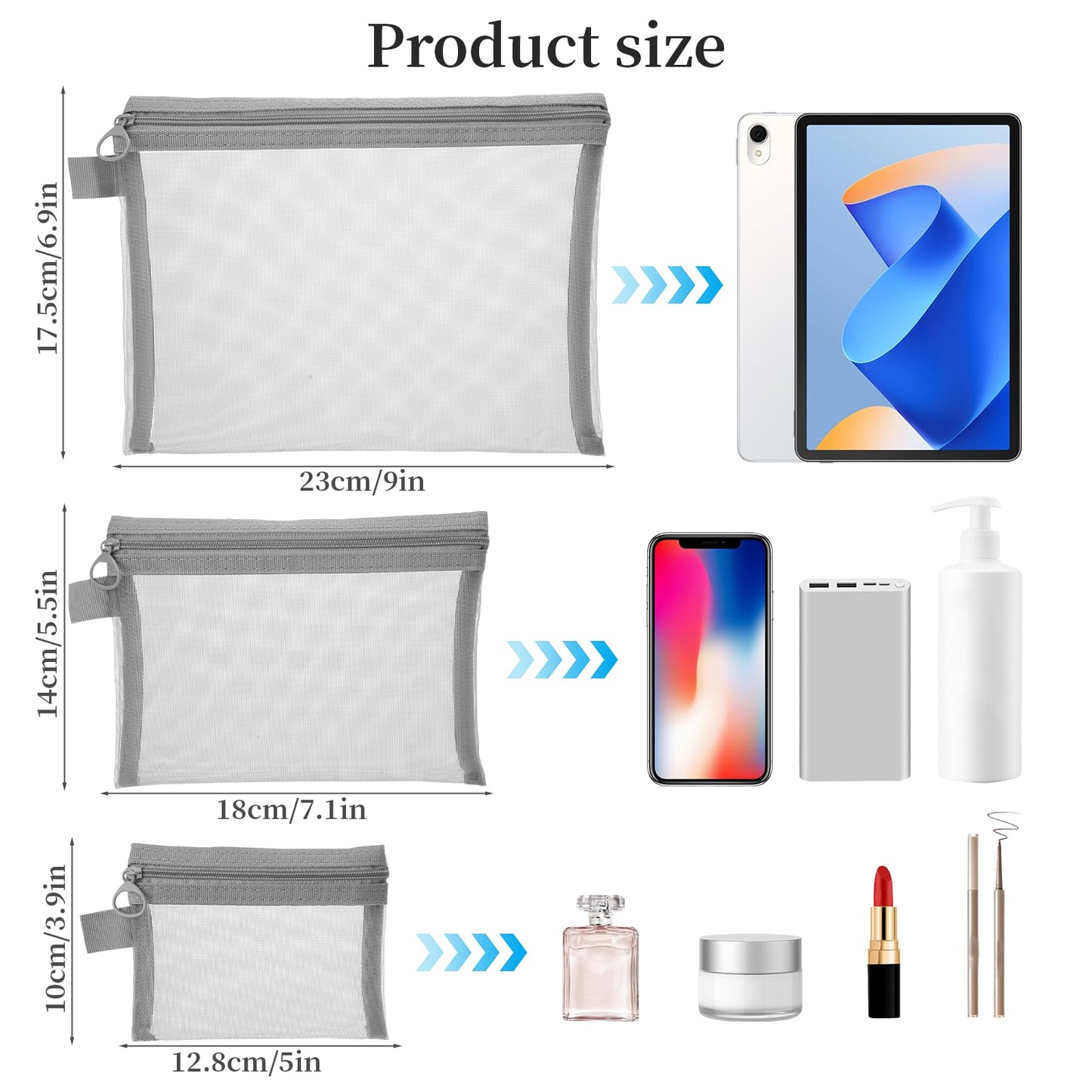 6 Pcs Mesh Cosmetic Bags with Zipper, Grey Mesh Zipper Pouch Bags, Purse Organizer Pouches, Small Mesh Zipper Pouch, Zipper Mesh Pouch Bags, Mesh Makeup Bag with Zipper, Small Mesh Bags with Zipper