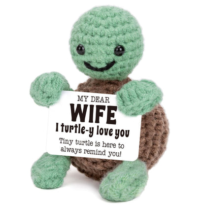 Mini Funny Turtle Fathers Day Dad Gifts from Daughter Son Wife, Birthday Gifts for Dad Father Daddy Presents, I Love You Small Cute Stuff Things, Handmade Emotional Positive Crochet Turtle