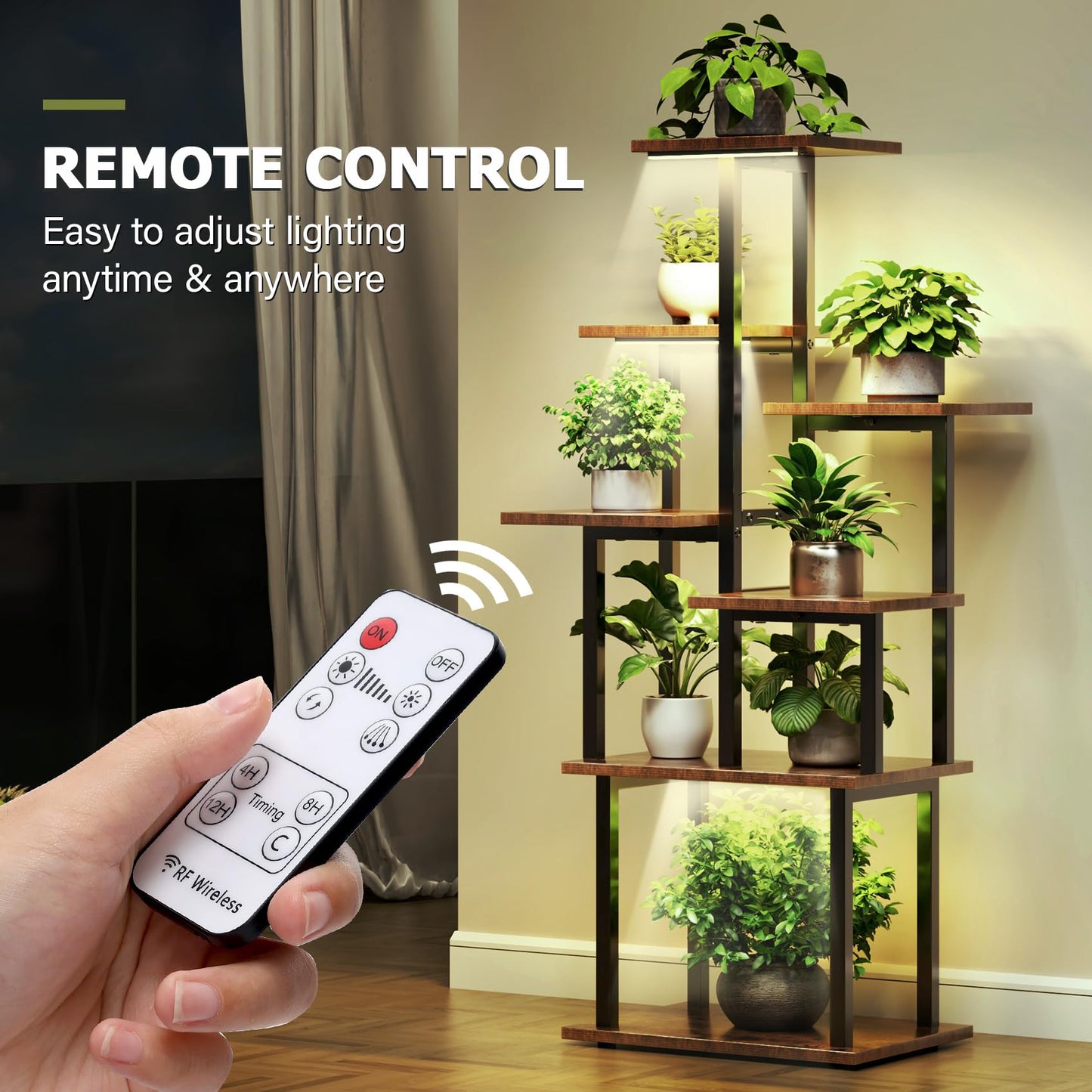 TC-HOMENY Plant Stand Indoor with Grow Lights, 7 Tiered Metal Plant Shelf, 45" Tall Irregular Plant Stand for Indoor Plants, Plants Flower Holder, Plant Shelf Display Rack for Patio, Living Room