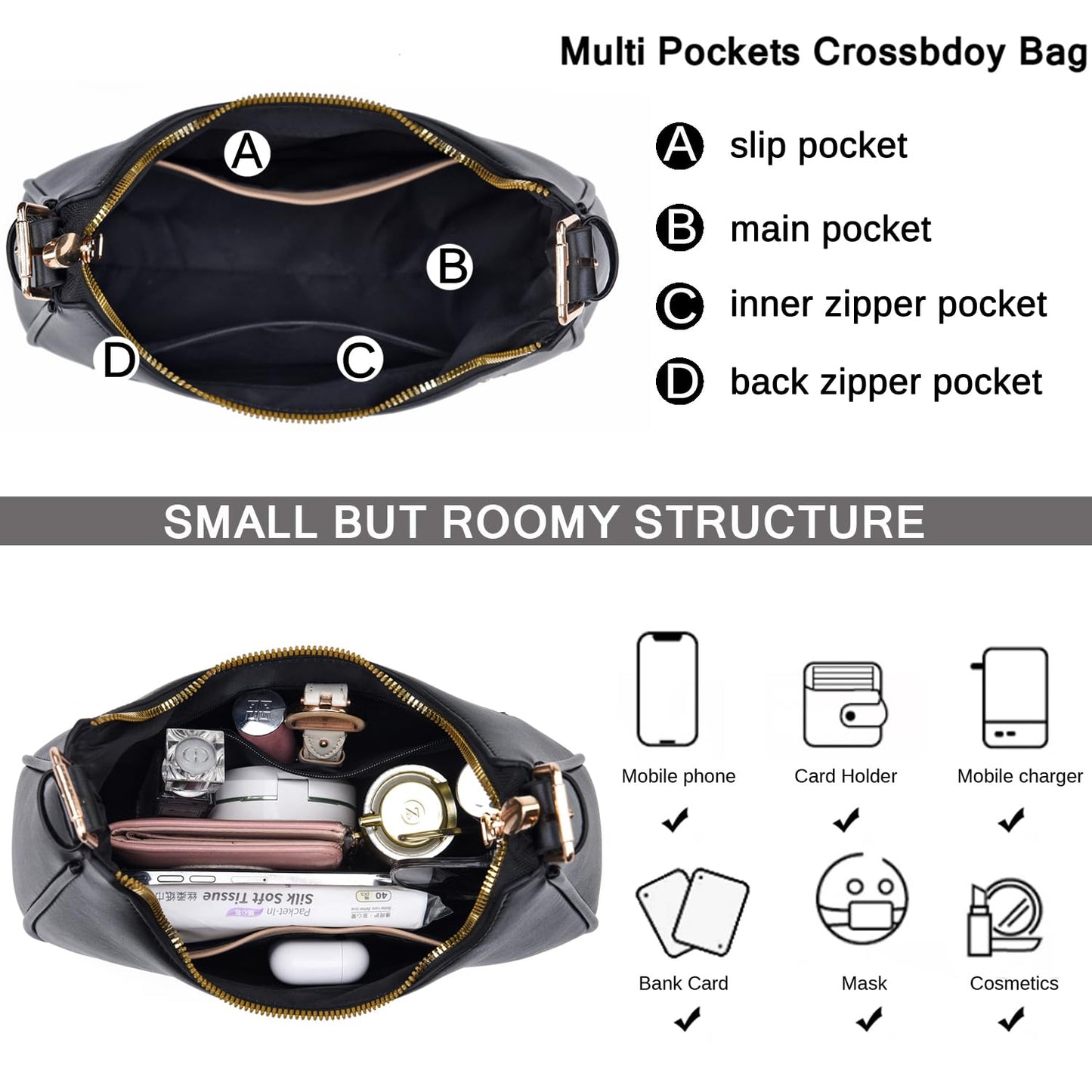 CROJUYI Small Crescent Shoulder Bags Purses for Women Retro Classic Clutch Hobo Tote Purse and Handbag Cute Crossbody Bags