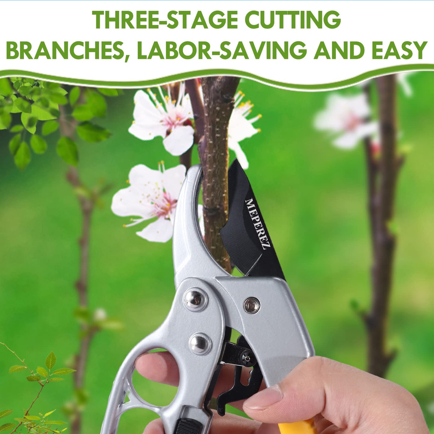 MEPEREZ Germany Pruning Shears, Arthritis Weak Hand Snips, Work 3 Times Easier, 1-Inch Cut Capacity Garden Clippers, Ergonomic handle, Rust resistant, high strength steel, Sharp