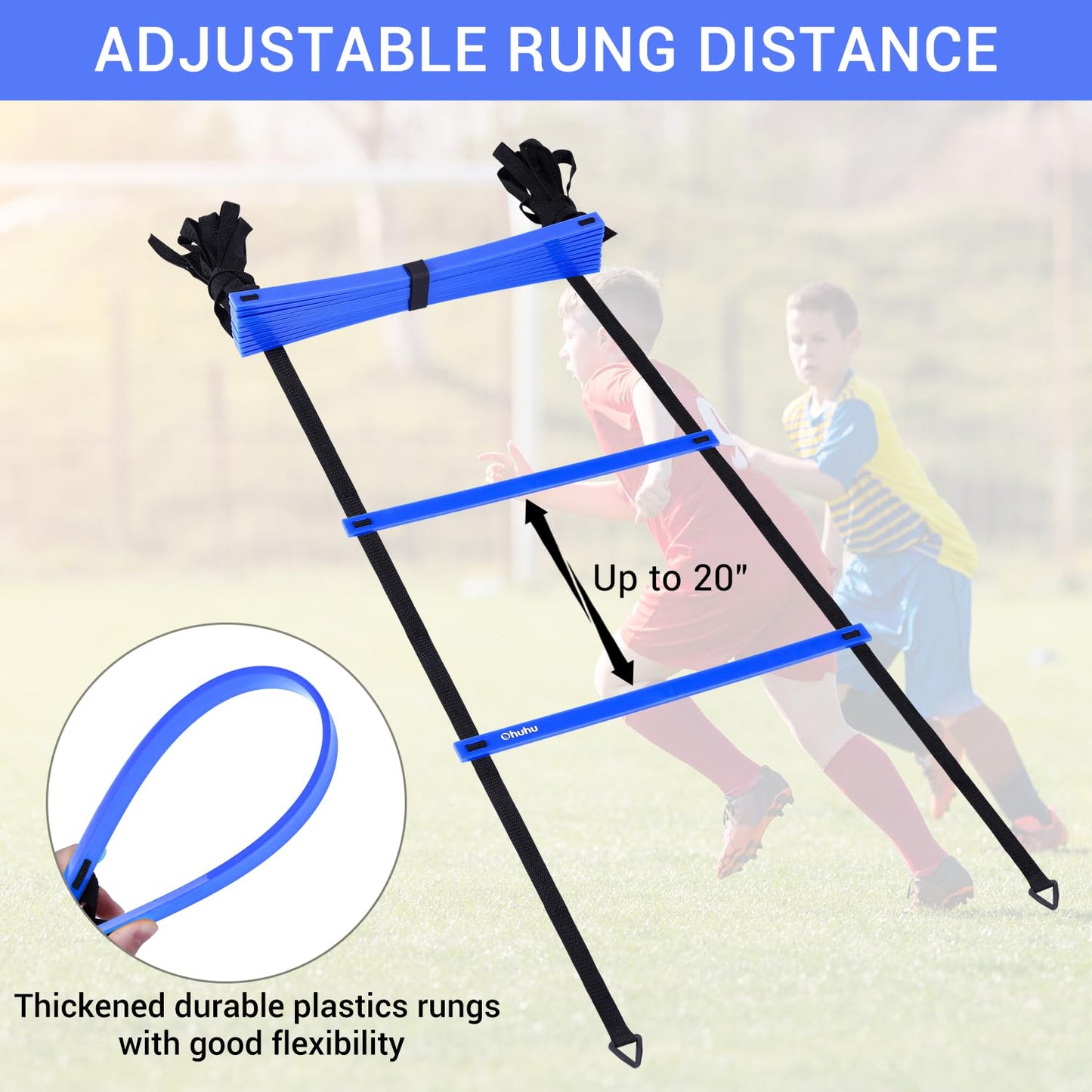 Ohuhu Agility Ladder Speed Training Equipment 12 Rung Exercise Ladders with Ground Stakes for Soccer Football Boxing Footwork Sports Feet Fitness Training Ladder with Carry Bag Yellow or Blue