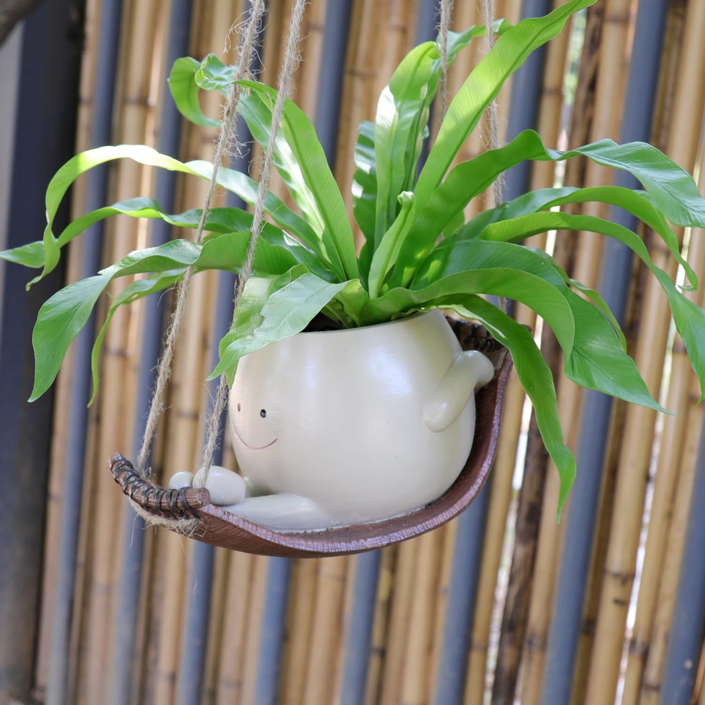 UMESONG Hanging Hammock Planter Pot Swing Smile Face Planter for String of Pearls Plant Live Resin Head Flower Pots for Indoor Outdoor Plant Gift Ideas for Mother Day, Christmas