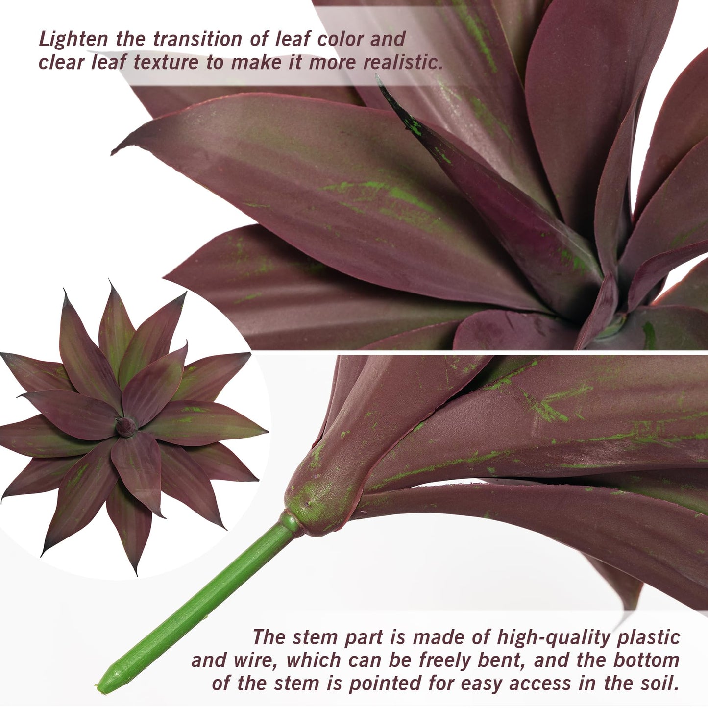 Ttranewsoo Fake Plants Artificial Agave Plants 13.8" Large UV Resistant Fake Agave Planters for Indoor and Outdoor Decorating Tropical Plant Succulents Greenery Indoor Decor(2Pack, Purple