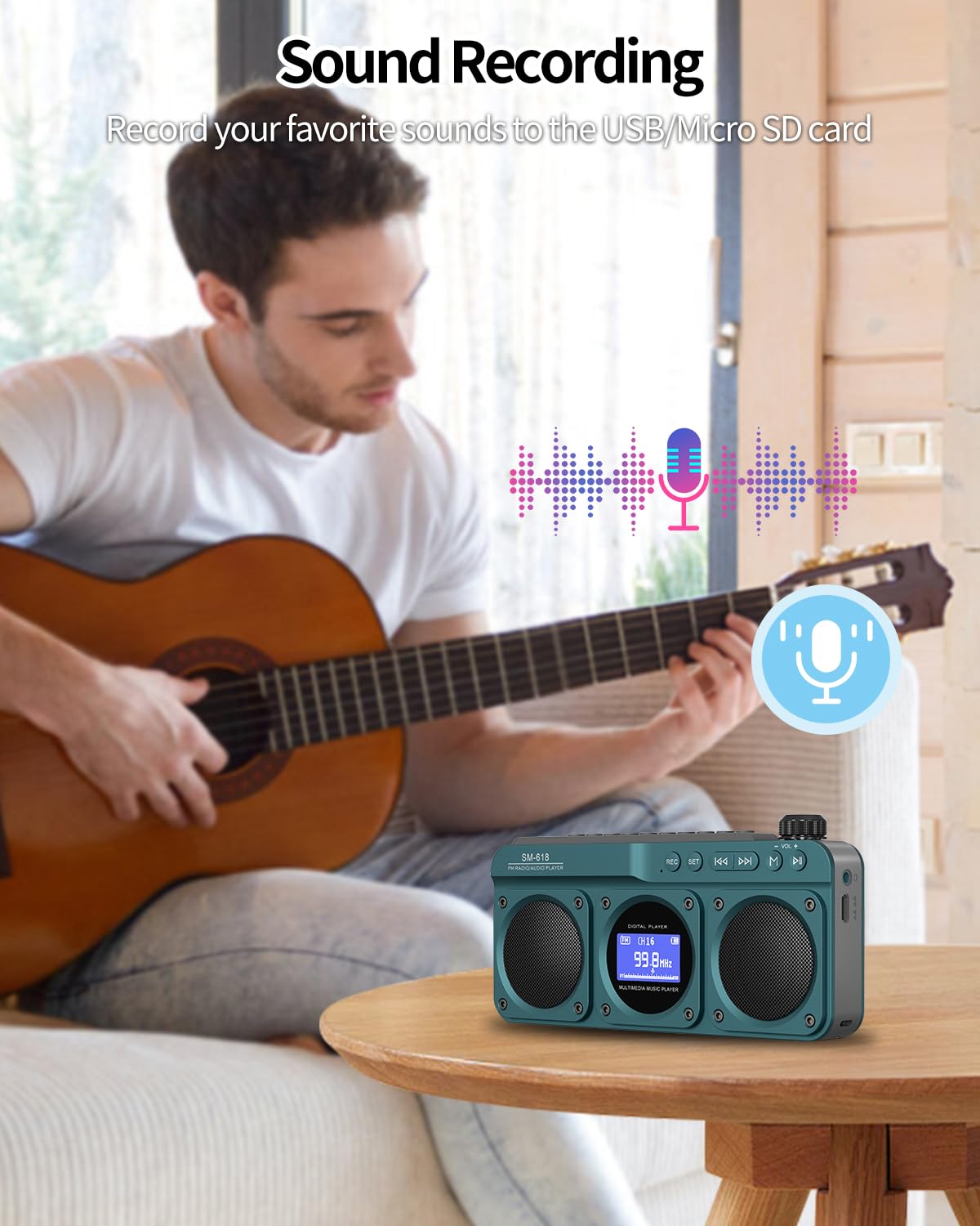 SEMIER Small Digital FM Radio Bluetooth Speaker, Handheld Rechargeable Radio Wireless Speaker, LCD Display, Double Speakers, Headphone Jack, Support USB/Micro SD Card MP3 Play for Home Outdoor