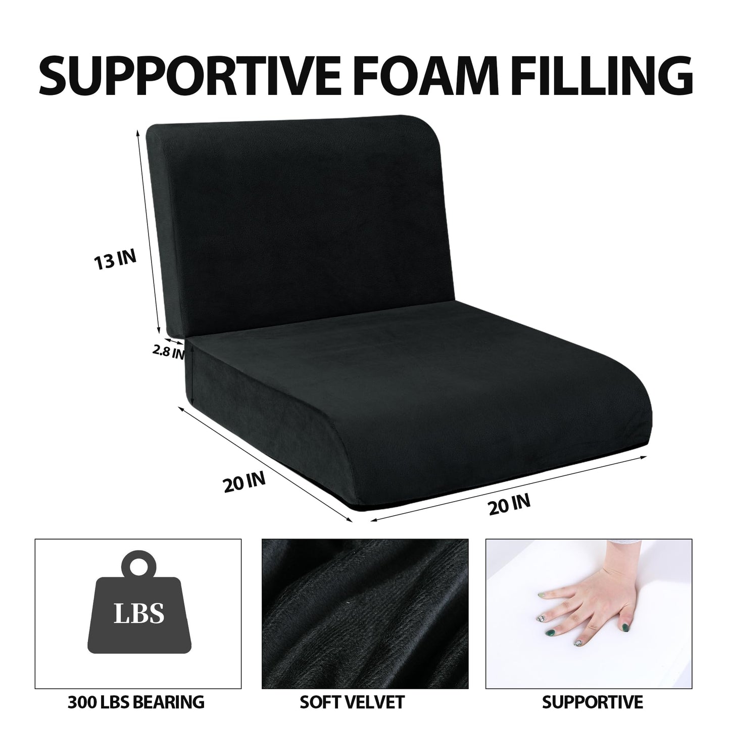 HOMBYS Recliner Seat Cushion with Lumbar Supportive Pillow Extra Large Non-Slip Seat Cushion with Back Support Cushions,Cruve Edge Design for Relief Thighs Pressure, Black