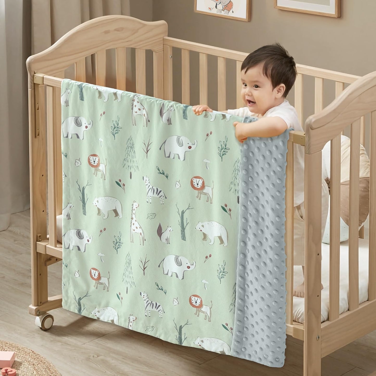 BORITAR Baby Blanket for Boy Girls Soft Lightweight Minky Blanket with Double Layer Dotted Fleece Backing for Toddler Infant Newborn with Lovely Woodland Animal Design, 30 x 40 Inch