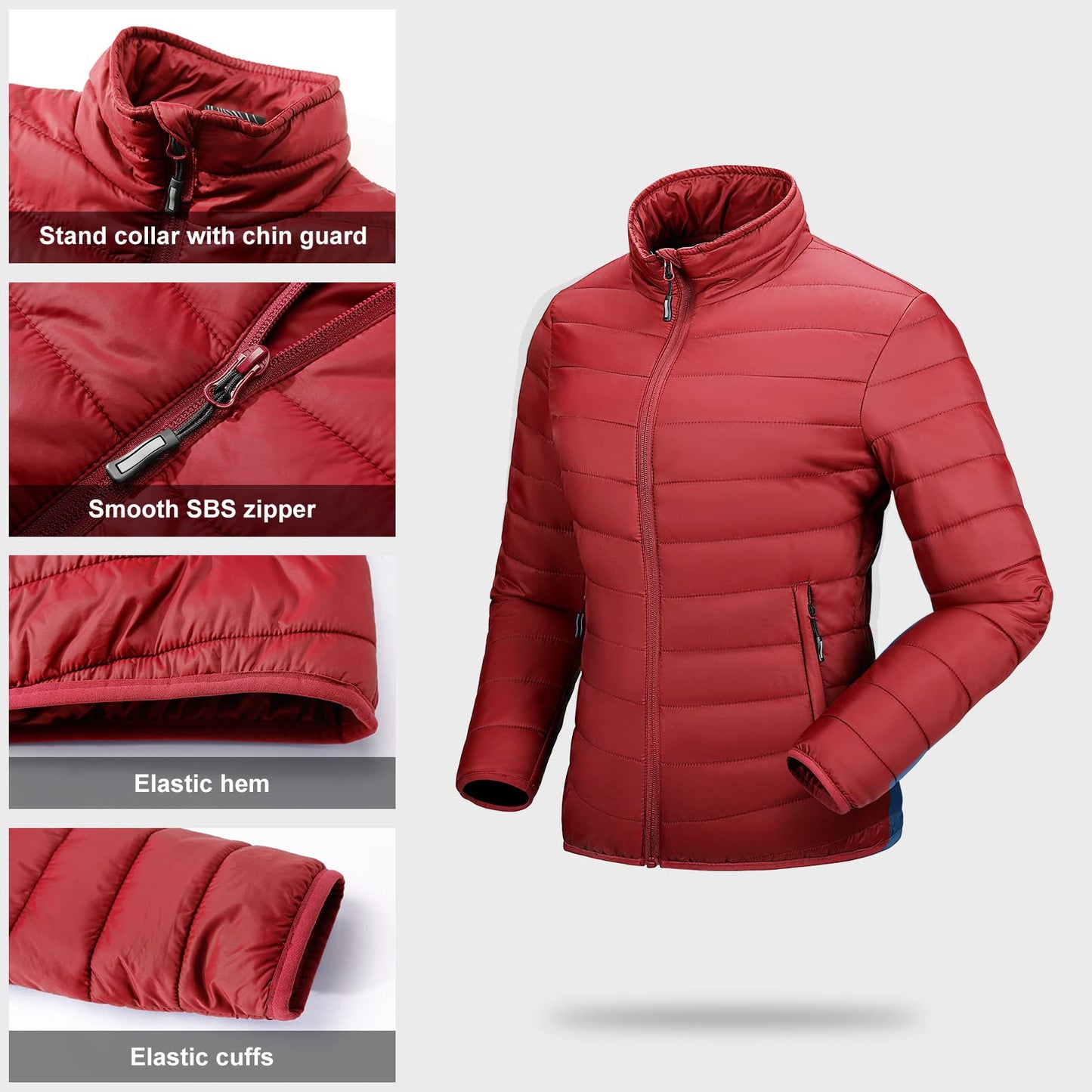 Outdoor Ventures Women's Packable Full-Zip Short Puffer Jacket Insulated Quilted Warm Lightweight Winter Coat