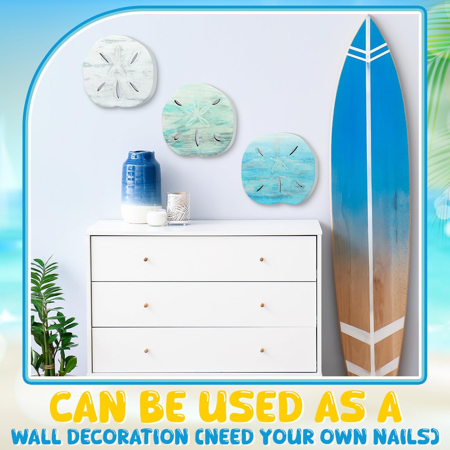 Qunclay 3 Pcs Wooden Sand Dollars Table Decor Sand Dollar Beach Room Decor Coastal Wall Centerpieces Farmhouse Decoration for Home Office Bedroom Table Shelf Desk