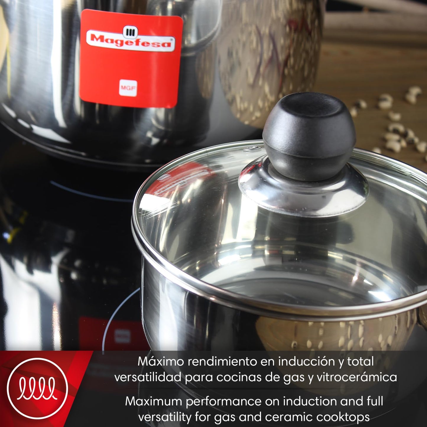 MAGEFESA Practika 7-Piece Stainless Steel Cookware Set, Includes Stockpot, Stew pot, Saucepan, Deep sauté, Compatible with All Types of Stovetops, Lids Included, Dishwasher safe