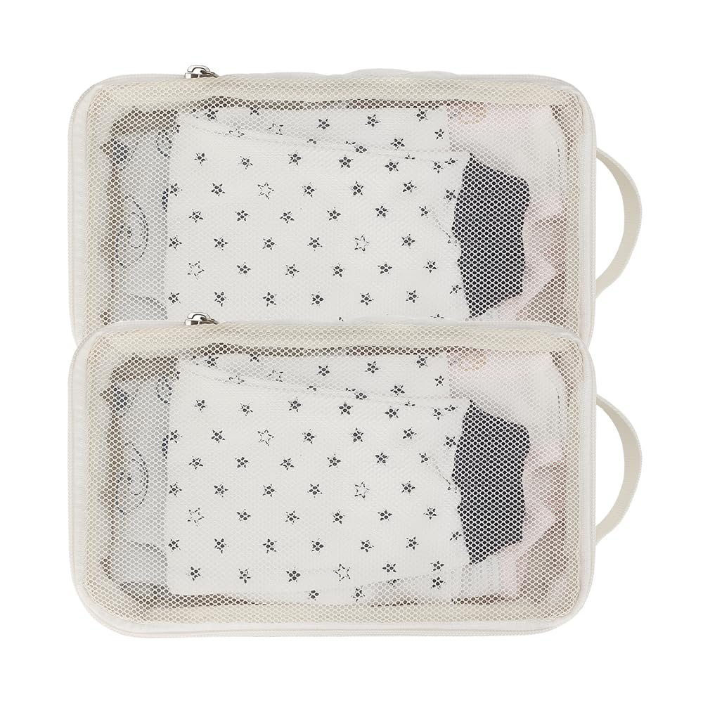 MOMIGO Baby Diaper Bag Organizer Pouches - 2 Pack Waterproof Pod Hanging Diaper Bag Mesh Bag Reusable, Washable or Baby Cloth Diapers (White)