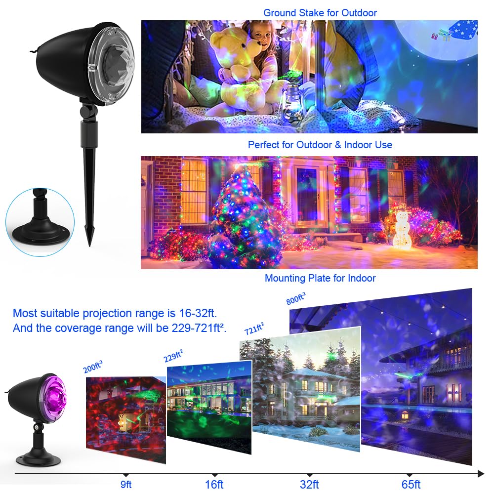 Christmas Lights Projector Outdoor,Holiday Lights Projector,Water Wave Aurora Holiday Spotlight with Remote,Waterproof LED Landscape Light for Wedding Garden Landscape Wall Tree Decoration
