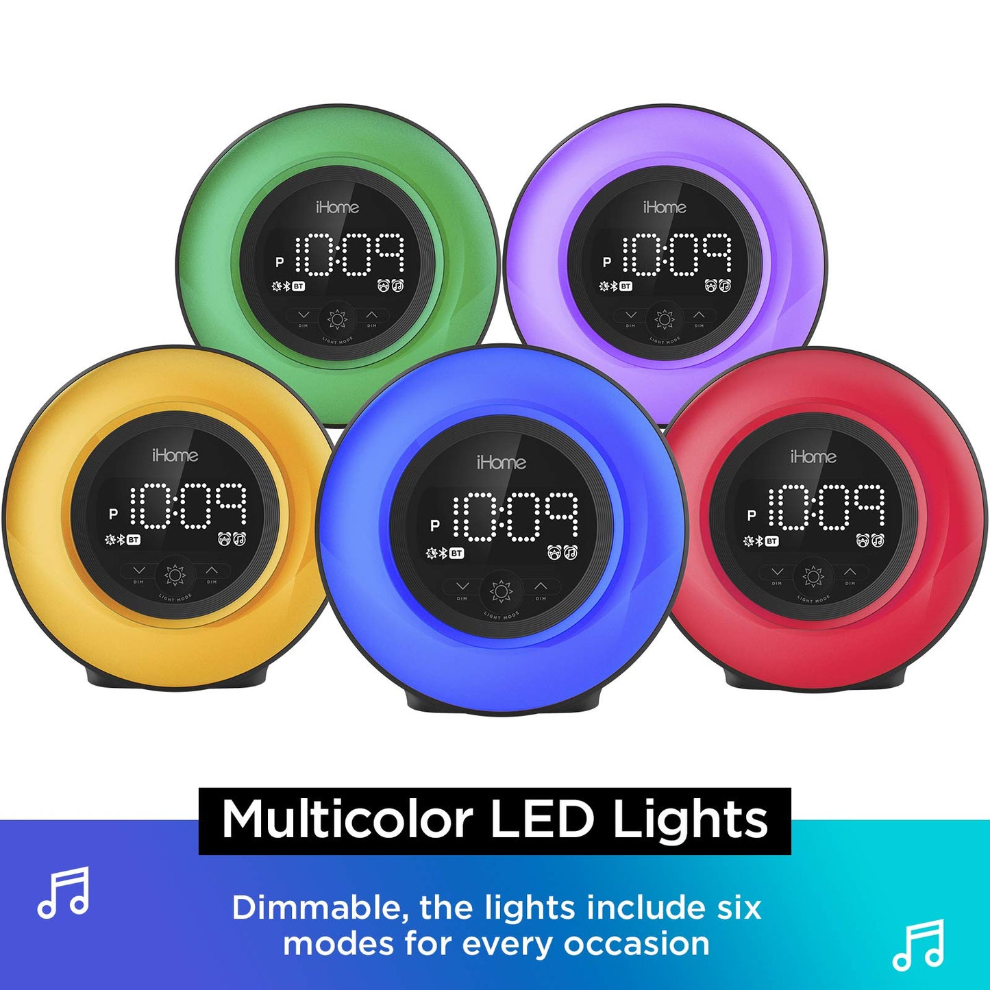 iHome PowerClock Glow Alarm Clock - Bluetooth Color Changing FM Clock Radio with USB Charging Port, Dimmable Display and 7-5-2 Dual Alarm - Perfect for Bedside Tables (Model iBT295)