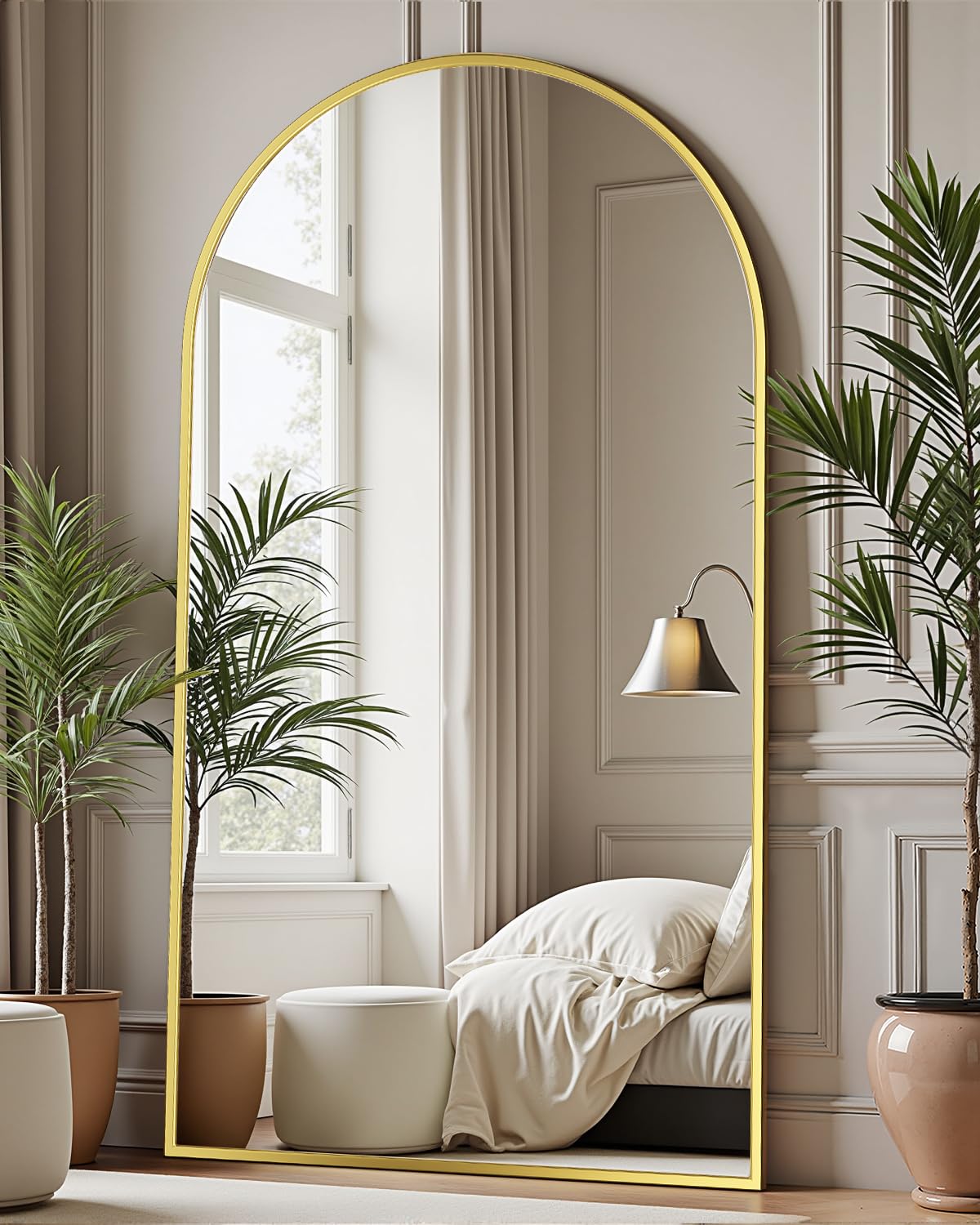 Full Length Mirror with Stand, 58"x18" Arched Full Body Mirror, Large Stand Up Aluminum Frame Floor Freestanding Hanging Leaning Mounted for Bedroom Living Room Entryway Black