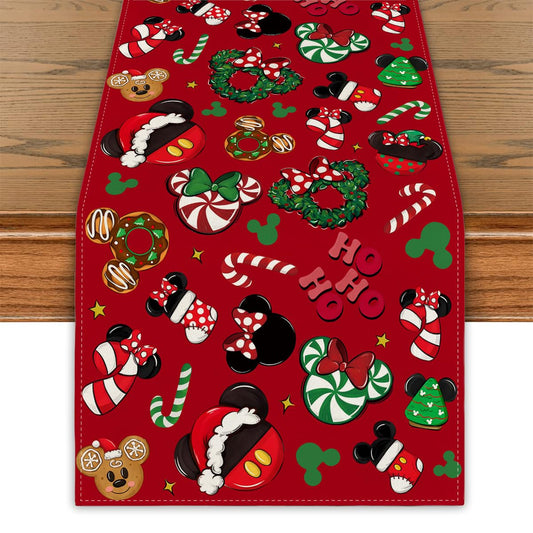 Christmas Table Runner Christmas Cartoon Mouse Table Cover New Year Winter Xmas Decor Red Christmas Decorations for Home Party