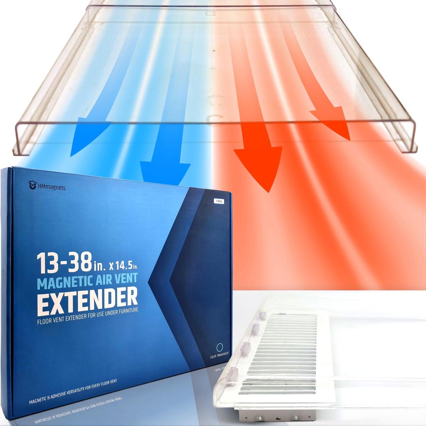 Powerful Magnetic Air Vent Extender for Floor Under Furniture - Sturdy & Durable - Super Strong Neodymium Magnets (Upgraded Design) - Adjustable from 13” to 38” (Longest Available) | Patent Pending