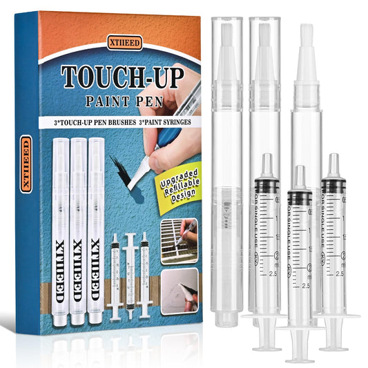 XTIIEED Fillable Touch Up Paint Pen, Refillable Paint Brush Pens, Touch up Paint pens for Walls - Wood Floors, Windows, Furniture, Kitchen Cabinet, Suitable for Any Repair(3 Pack)