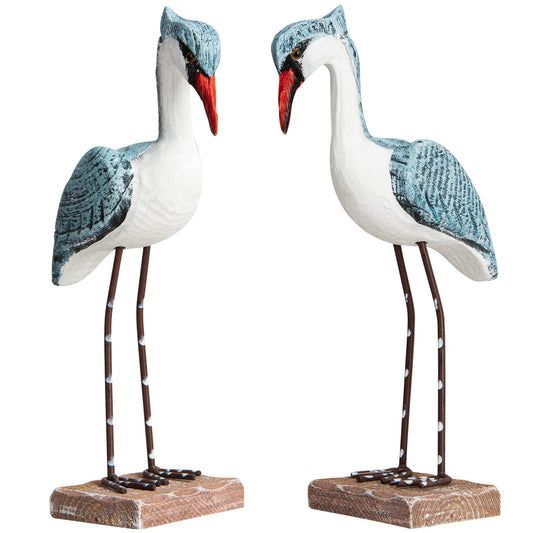 EVINIS 2pcs Wooden Seagull Figurine, Sea Bird Statue Ornaments Mediterranean Style for Coastal Beach Garden Room Office Decoration (Large)