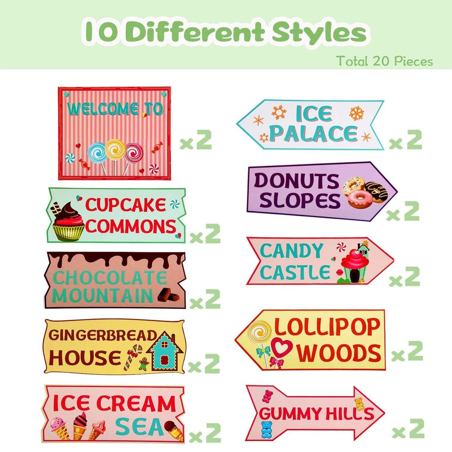 Gejoy 20 Pieces Candyland Party Decorations Candyland Trunk or Treat Car Decorations Kit Candy land Backdrop Signs for Halloween Christmas Party Decor (Cardstock)