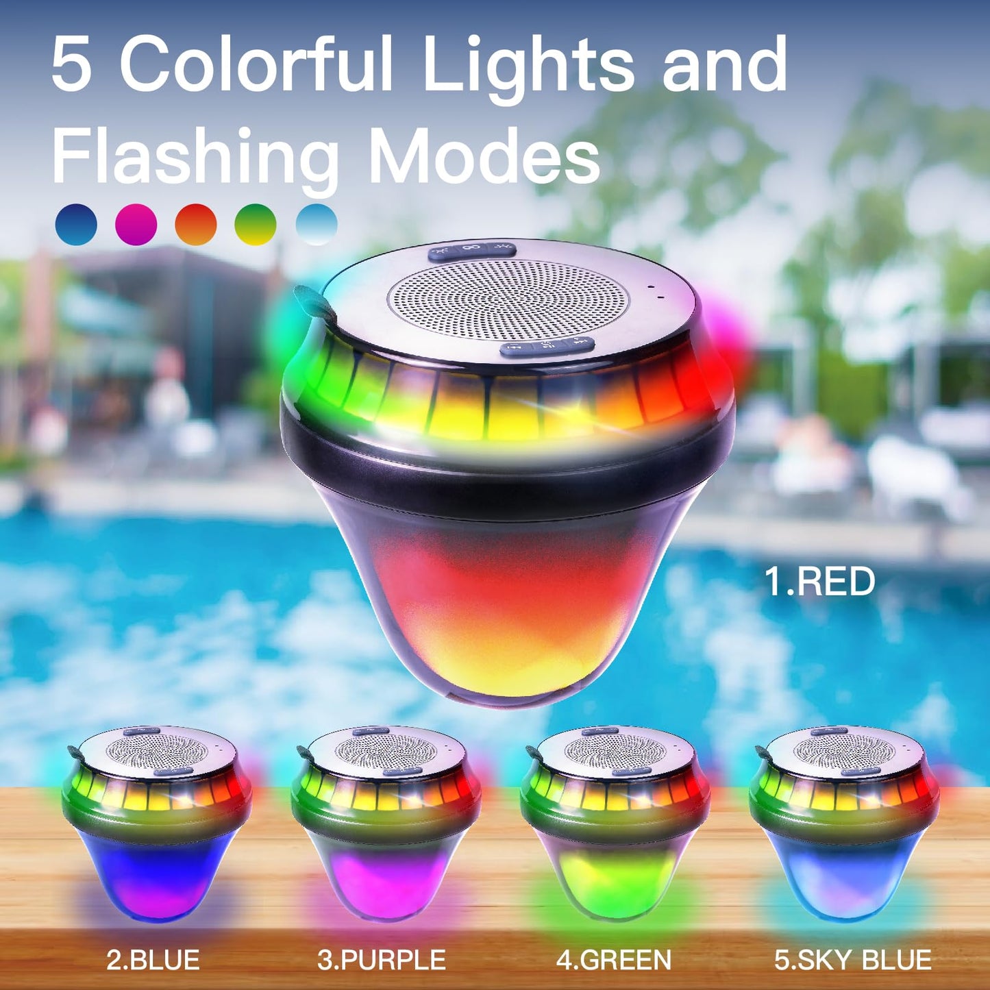 EMPERSTAR Floating Speaker for Pool with Colorful Lights, IPX7 Waterproof Floating Hot Tub Speaker, 15W Stereo Loud Sound, 360° Loud Stereo Sound, TWS, Great for Pool Shower Travel SPA