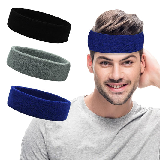 Sweatbands Sports Headbands for Men & Women - 3 Pack Moisture Wicking Cotton Headband for Tennis, Basketball, Running, Gym - Sweat Band
