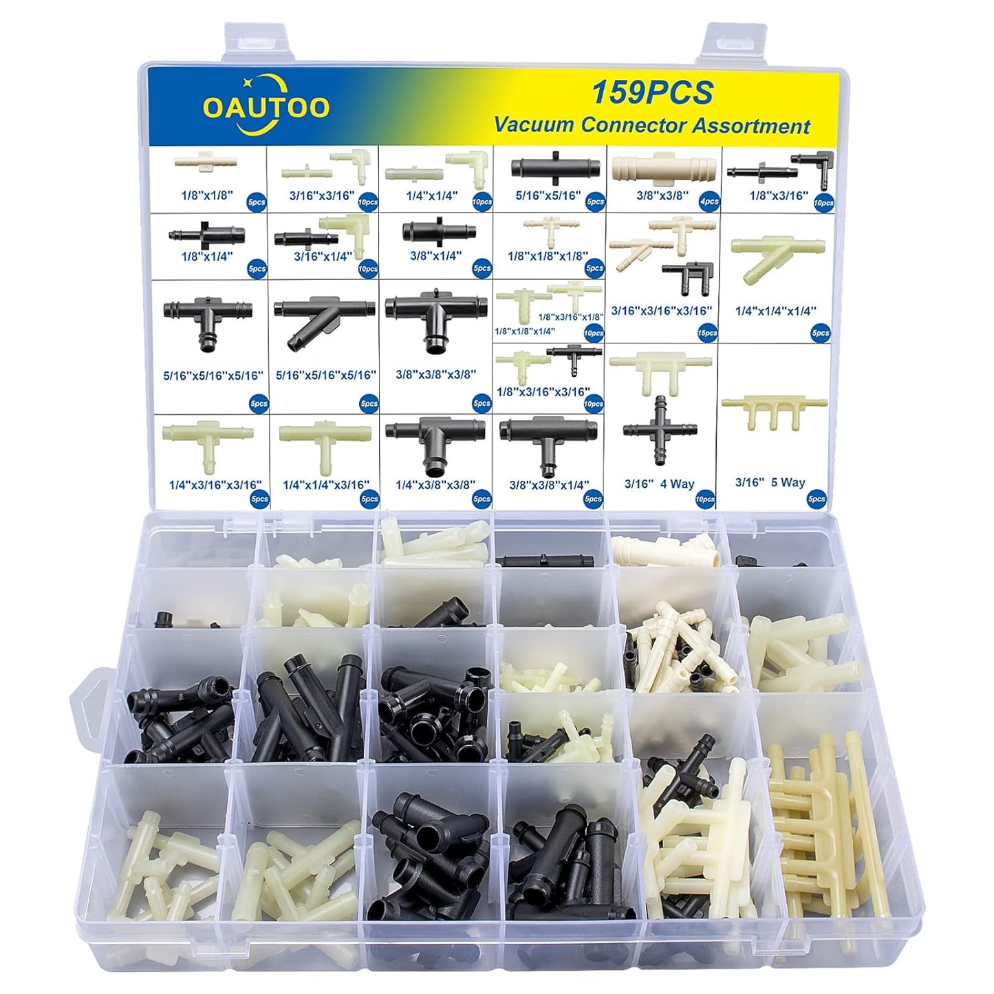 OAUTOO 32 Size Automotive Vacuum Tubing Connector Vacuum Tee Connector Assortment Kit 1/8" 3/16" 1/4" 5/16" 3/8"