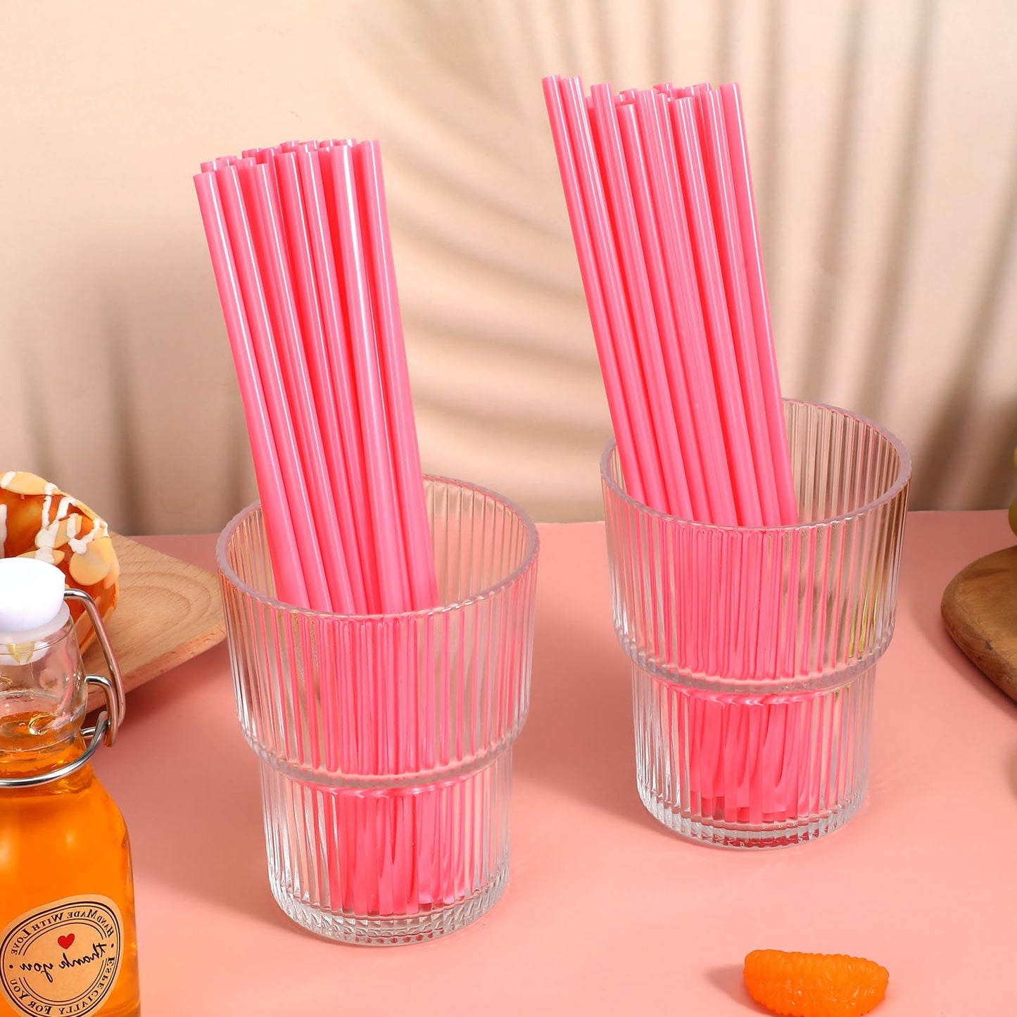 Sibba 200Pcs Heart Shaped Pink Straws, Cute Straw, Disposable Straws for Valentine's Day, Cocktail, Birthday Party, Bridal Shower, Wedding Supplies