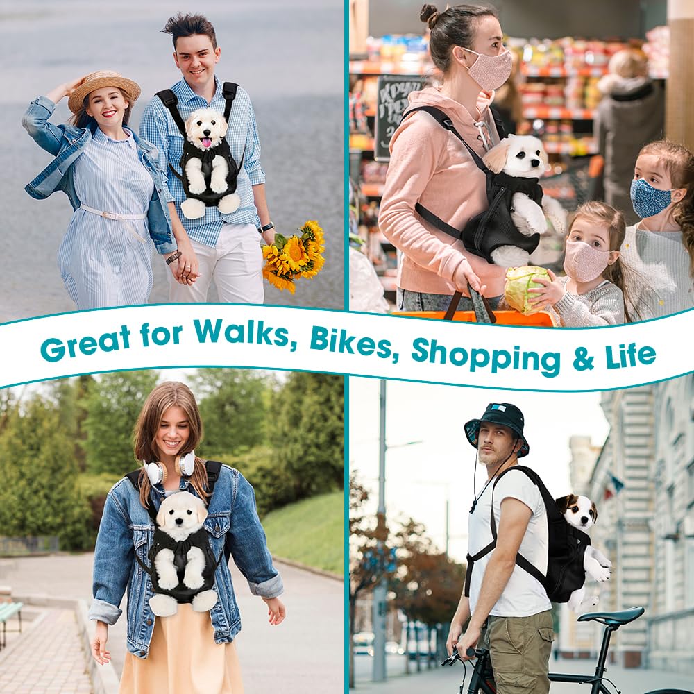 Dog Backpack Carrier, Adjustable Pet Front Carriers, Legs Out Carrying Sling Travel Bag for Small Medium Dogs 8-12 Lbs, Soft Wearable Puppy Chest Carry Backpacks for Walking/Hiking/Camping/Traveling