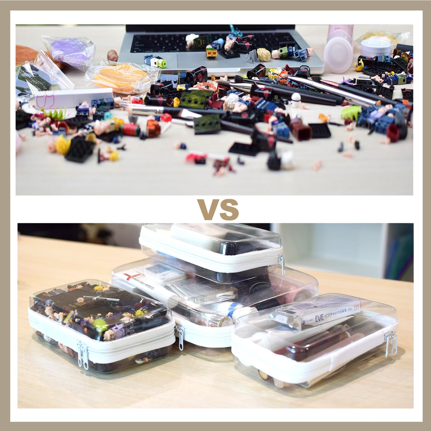 WELPIRT 4 pcs Clear Zipper Pouches,Hard Shell Zipper Case, Toiletry Bag for Travel, CLear Diaper Bag, Toiletry Pouch, Travel Organizer, Clear Cosmetic Bag,Toy Storage Bins (M+3S)