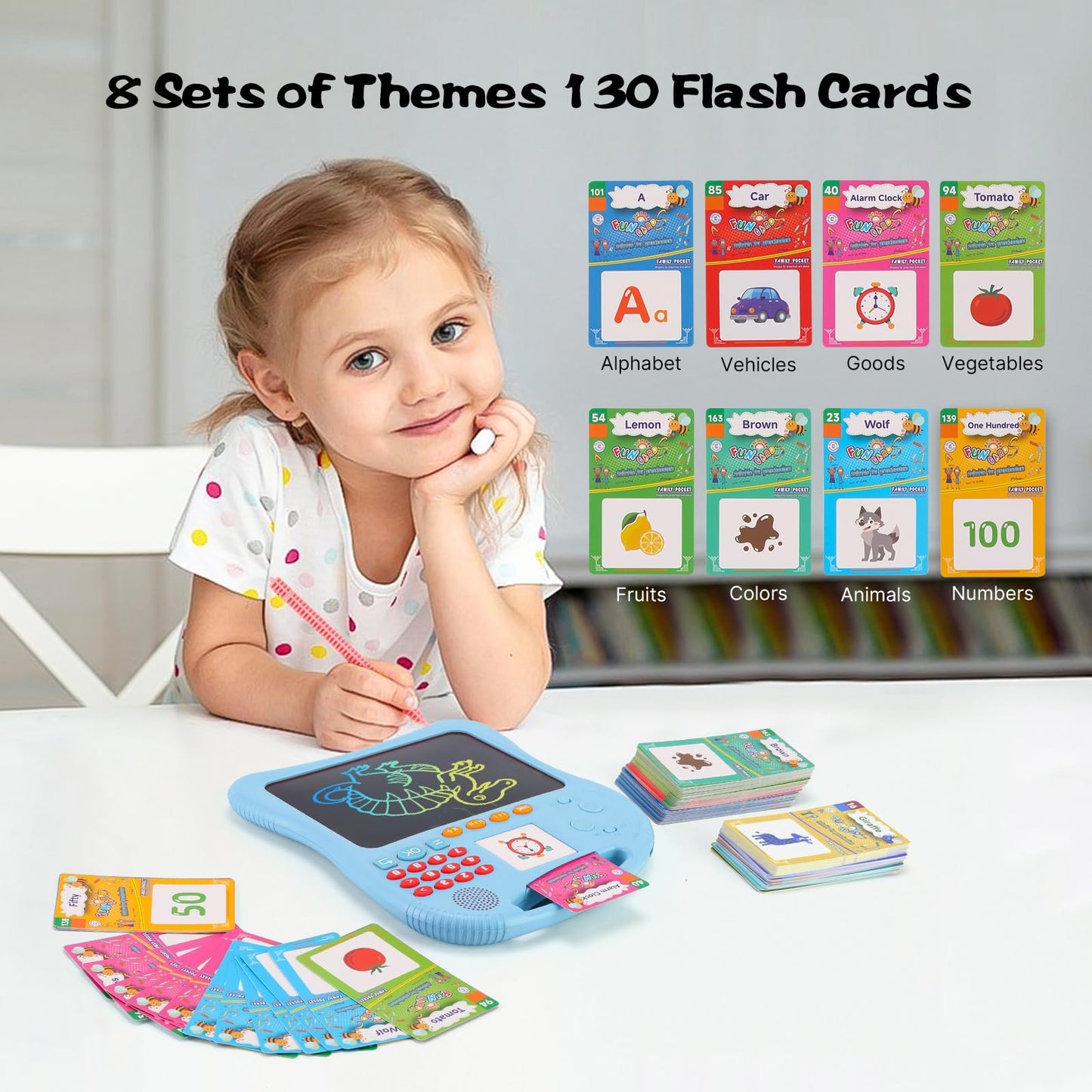 Kids Educational Learning Toys with Math Games,Talking Flash Cards and Writing Drawing Tablet, Speech Therapy Autism Sensory Toys Gifts for Toddler Preschool Activities Boys Girls Ages 3-10 (Blue)