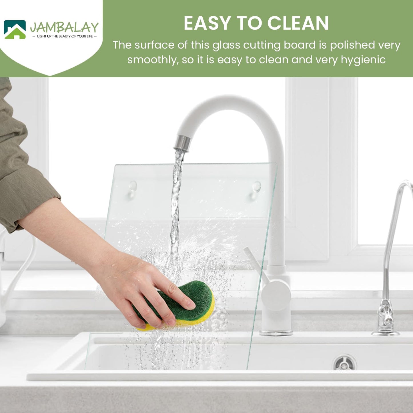 JAMBALAY Tempered Glass Cutting Boards for Kitchen, 16"x12" Clear Glass Cutting Board Set, 2Pcs Chopping Board with Rubber Non Slip Feet, Heat Resistant, Shatter Resistant, Dishwasher Safe