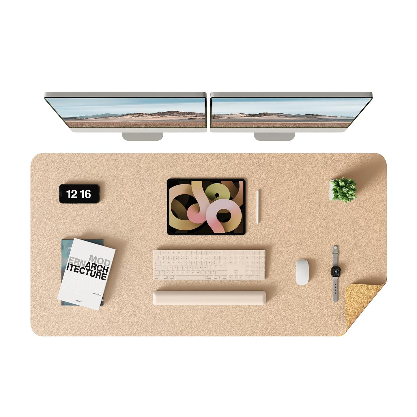 YSAGi Double-Sided Desk Pad, 31.5"x15.7"Leather Desk Mat, Eco Cork Desk Pad Protector,Large Mouse Pad,Waterproof Desk Blotter for Office/Home(Pink)