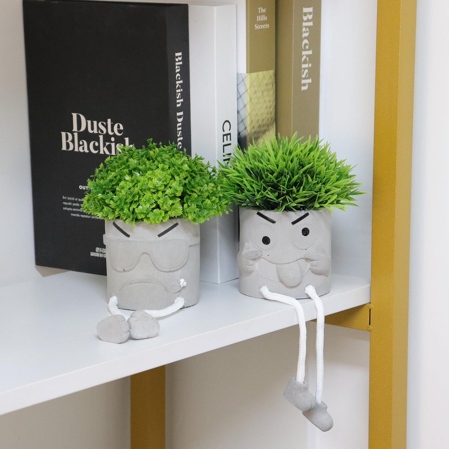 MAKHOT 2 Pack Cute Artificial Succulent Plants with Gray Flower Pots, Fake Plants Succulent Window Sill Decor for Gift Choice, Mini Potted Succulents for Desk Shelf Bathroom Decoration